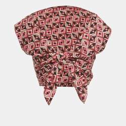 Pre Owned Emilio Pucci Multicolour Geometric Print Cotton Tie Up Top S