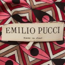 Pre Owned Emilio Pucci Multicolour Geometric Print Cotton Tie Up Top S