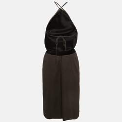 Pre Owned Emilio Pucci Black Printed Cotton Cutout Halter Neck Dress S