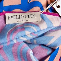 Pre Owned Emilio Pucci Multicolor Printed Rayon Tassel Detail Asymmetric Neck Maxi Dress S