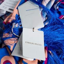 Pre Owned Emilio Pucci Multicolor Printed Rayon Tassel Detail Asymmetric Neck Maxi Dress S