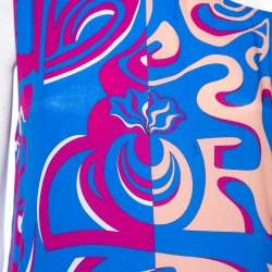 Pre Owned Emilio Pucci Multicolor Printed Rayon Tassel Detail Asymmetric Neck Maxi Dress S