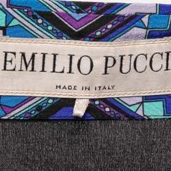 Pre Owned Emilio Pucci Blue Multicolor Printed Silk Belted Shirt Dress S