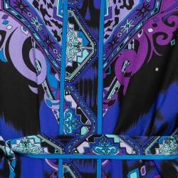 Pre Owned Emilio Pucci Blue Multicolor Printed Silk Belted Shirt Dress S