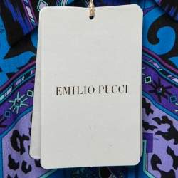 Pre Owned Emilio Pucci Blue Multicolor Printed Silk Belted Shirt Dress S