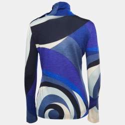 Emilio Pucci Blue Printed Wool High Neck Jumper L