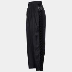 Pre Owned Emilio Pucci Black Silk Crepe Embellished Detail Trousers M