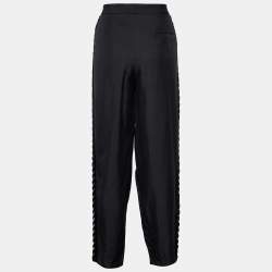 Pre Owned Emilio Pucci Black Silk Crepe Embellished Detail Trousers M
