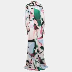 Pre Owned Emilio Pucci Multicolor Printed Silk Button Front Long Shirt Dress L 