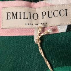 Pre Owned Emilio Pucci Multicolor Printed Silk Button Front Long Shirt Dress L 