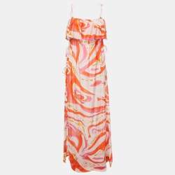 Pre Owned Emilio Pucci Multicolor Printed Cotton & Silk Maxi Dress L