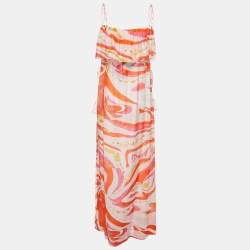 Pre Owned Emilio Pucci Multicolor Printed Cotton & Silk Maxi Dress L