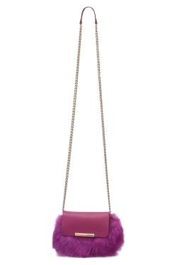Pre Owned Emilio Pucci Fuchsia Fur and Leather Mini Newton Chain Shoulder Bag
