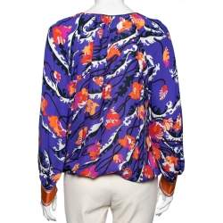 Emilio Pucci Archivio Blue Printed Silk Bishop Sleeves Top M