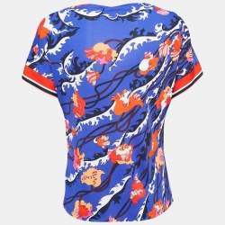 Pre Owned Emilio Pucci Archivio Blue Floral Print Jersey Short Sleeve Top M