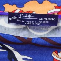 Pre Owned Emilio Pucci Archivio Blue Floral Print Jersey Short Sleeve Top M