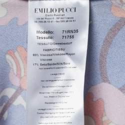 Pre Owned Emilio Pucci Archivio Blue Floral Print Jersey Short Sleeve Top M