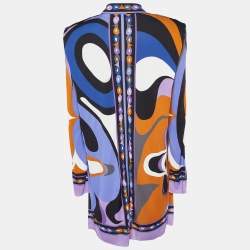 Pre Owned Emilio Pucci Archivio Multicolor Printed Jersey Shoulder Pad Detail Mini Dress L