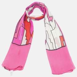 Emilio Pucci Pink/Red Printed Silk Scarf 