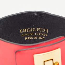 Pre Owned Emilio Pucci Neon Pink Leather Turnlock Wrap Bracelet S