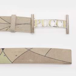 Pre Owned Emilio Green/Khaki Suede Logo Buckle Belt 85CM