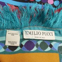 Pre Owned Emilio Pucci Multicolor Printed Silk Fringed Scarf