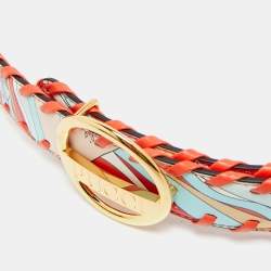 Pre Owned حزام إميليو بوتشي جلد مطبوع برتقالي بخياطة م باليد وبإبزيم دائري