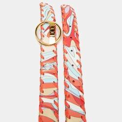 Pre Owned حزام إميليو بوتشي جلد مطبوع برتقالي بخياطة م باليد وبإبزيم دائري