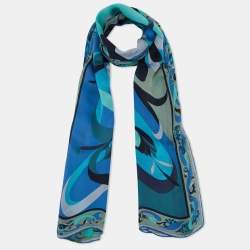 Emilio Pucci Blue Floral Print Silk Scarf