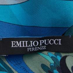 Emilio Pucci Blue Floral Print Silk Scarf