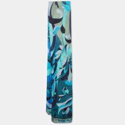 Emilio Pucci Blue Floral Print Silk Scarf