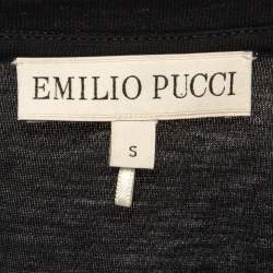 Emilio Pucci Black Floral Print Silk Frill Jersey T-Shirt S
