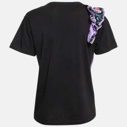 Emilio Pucci Black Floral Print Silk Frill Jersey T-Shirt S