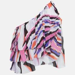 Emilio Pucci Multicolor Lurex Crepe One Shoulder Ruffled Crop Top S