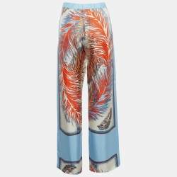 Emilio Pucci Blue Printed Silk Wide Leg Pants M