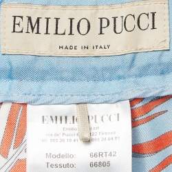 Emilio Pucci Blue Printed Silk Wide Leg Pants M