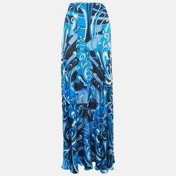 Emilio Pucci Blue Printed Silk Flared Maxi Skirt S