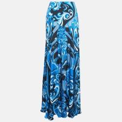 Emilio Pucci Blue Printed Silk Flared Maxi Skirt S