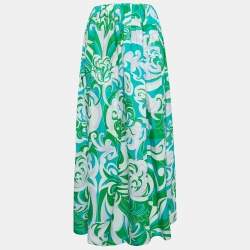 Pre Owned Emilio Pucci Green Printed Cotton Maxi Skirt M