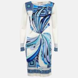 Pre Owned Emilio Pucci Blue Printed Jersey Silk Short Dress M