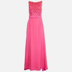 Emilio Pucci Bright Pink Silk Embellished Sleeveless Maxi Dress S