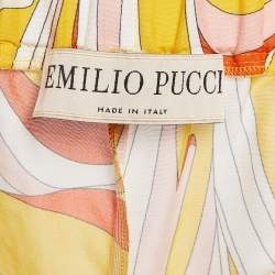 Emilio Pucci Yellow Fluilio Print Cotton Blend Wide Leg Trousers L