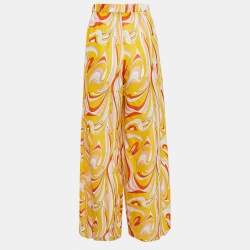 Emilio Pucci Yellow Fluilio Print Cotton Blend Wide Leg Trousers L