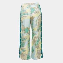 Emilio Pucci Multicolor Printed Satin Lace Trim Trousers S
