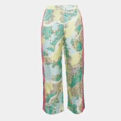Emilio Pucci Multicolor Printed Satin Lace Trim Trousers S