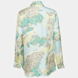 Pre Owned Emilio Pucci Multicolor Floral Print Silk Lace Trim Shirt S
