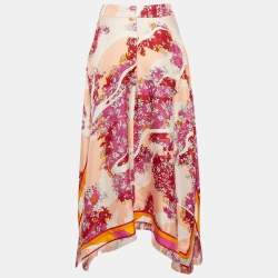 Emilio Pucci Multicolor Silk Asymmetric Fringed Midi Skirt S