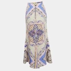 Pre Owned Emilio Pucci Purple/Cream Printed Silk Maxi Skirt M