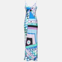 Pre Owned Pucci Blue Vivara Print Silk Sleeveless Maxi Dress M