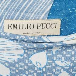 Pre Owned Emilio Pucci Blue Printed Jersey Midi Dress S